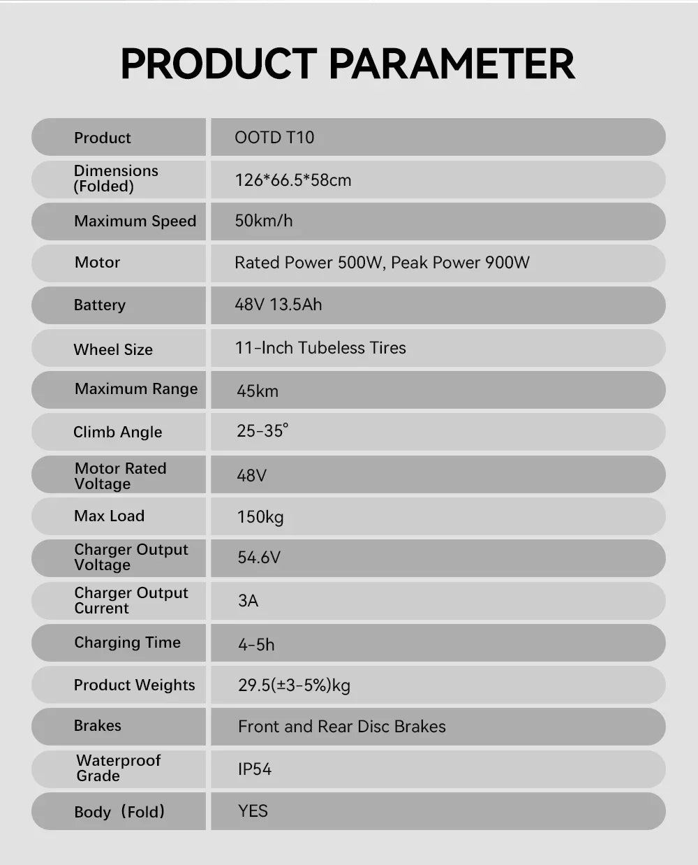 OOTD T10 Electric Scooter 500W Motor 48V13AH Battery City Off-Road Electric Scooter Adult 11 Inch Foldable Electric Scooter.