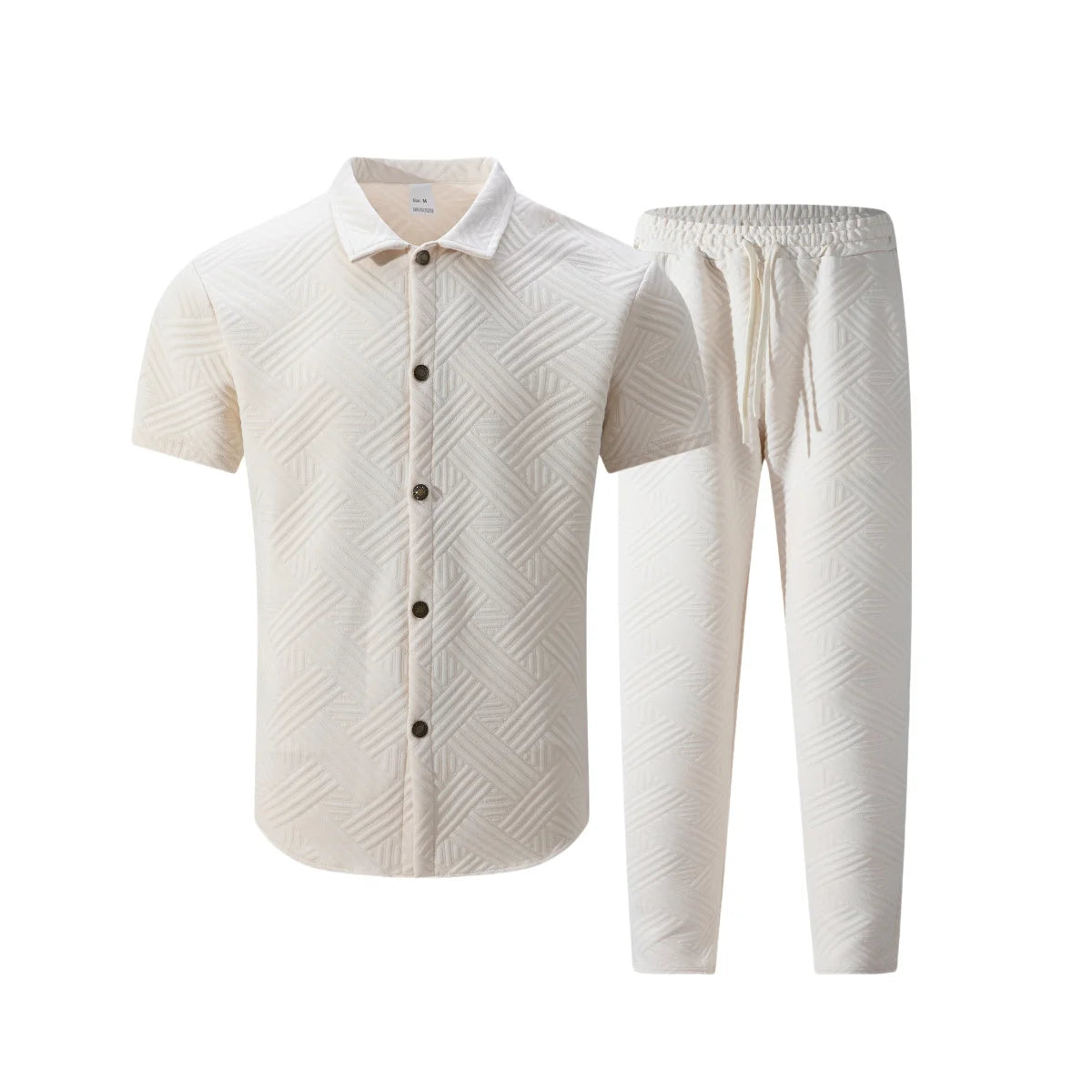 A fashionable and trendy two-piece short-sleeved shirtwithlong pants is perfect for men's daily casual wear in spring and autumn.