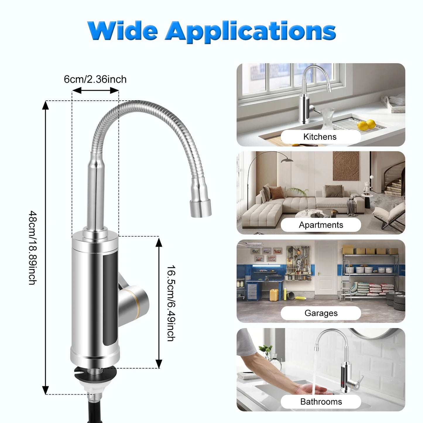 3000W Instant Electric LCD Faucet Instant Tap 360° Fast Heater Heating Hot/Cold Water Supply for Bathroom Kitchen