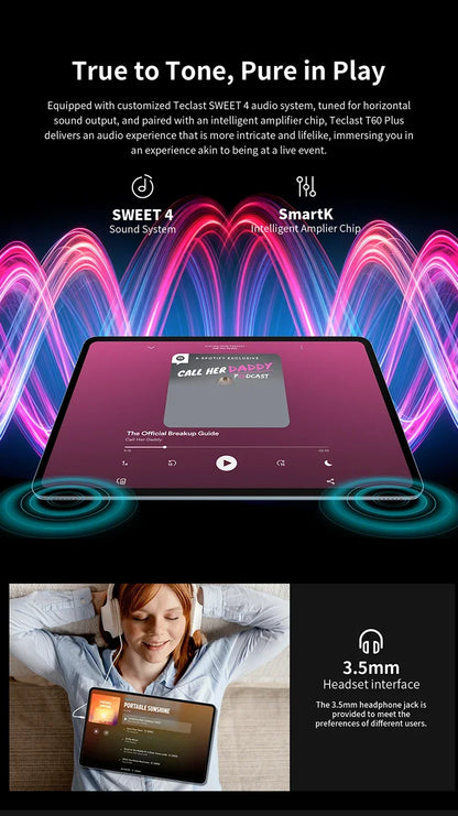 Teclast T60 Plus Tablet 12 inch MTK Helio G88 8-core CPU 6GB RAM 128GB ROM Android 14 Dual-band WiFi BT5.0 8000mAh 13MP+8MP