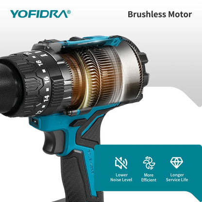 YOFIDRA 900N.M 13MM Bürstenlosen Elektrischen Schlagbohrmaschine 20 + 3 Drehmoment Handheld Bohren Schraubendreher Power Tool Für Makita Batterie pin