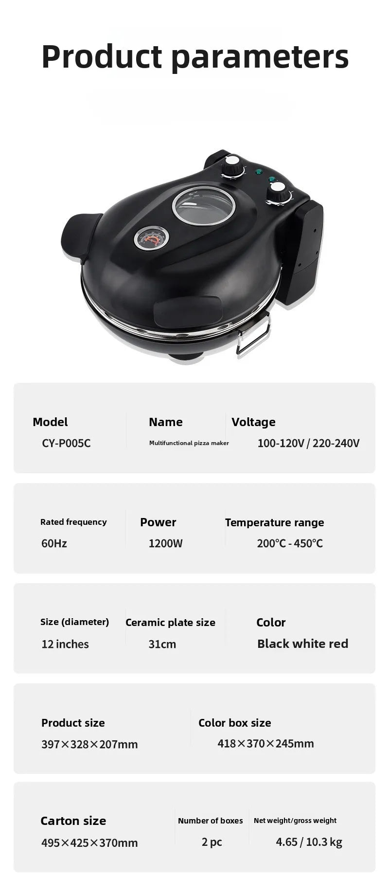 Pizzaofen Tragbare Pizzamaschine Multifunktionale Pizzamaschine