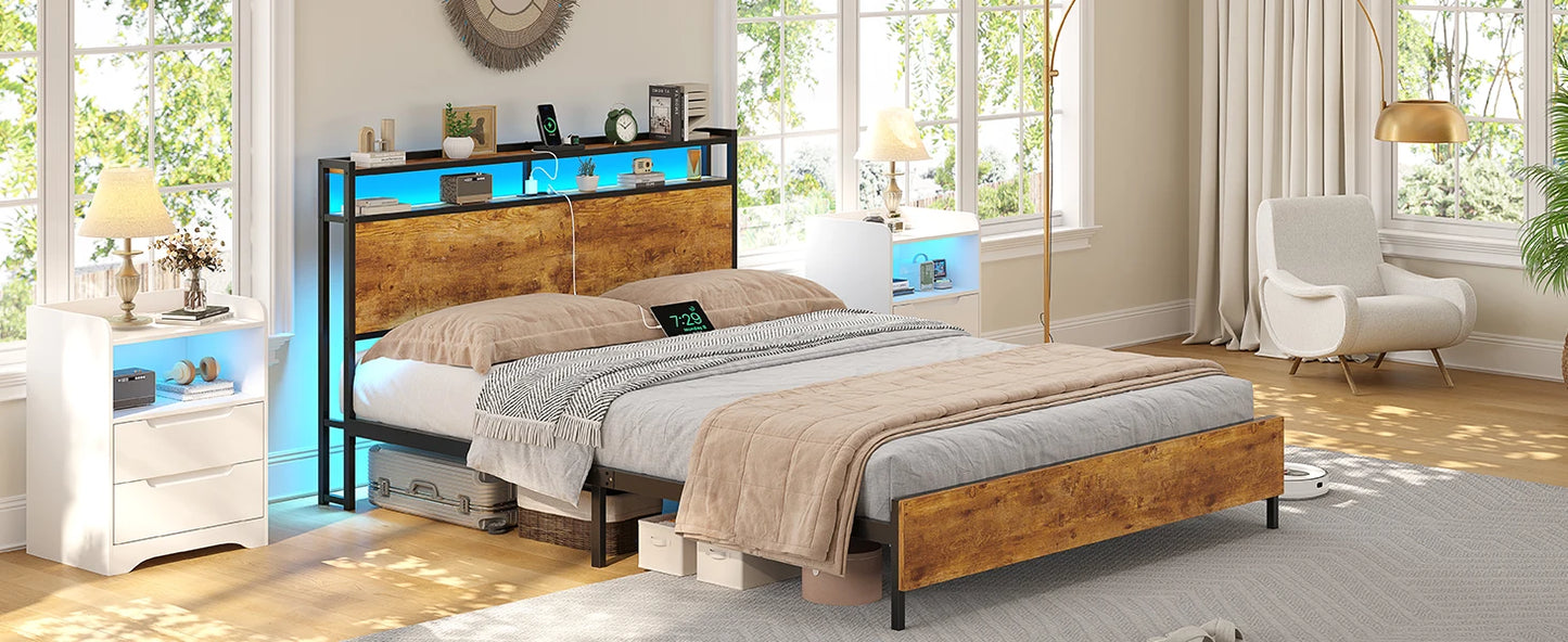 140x200 mit Gitterrahmen, integrierte LED-Beleuchtung und Ladestation (2 AC-Steckdosen, 2 USB-Anschlüsse), Bett 140x200 Mit Lattenrost Au