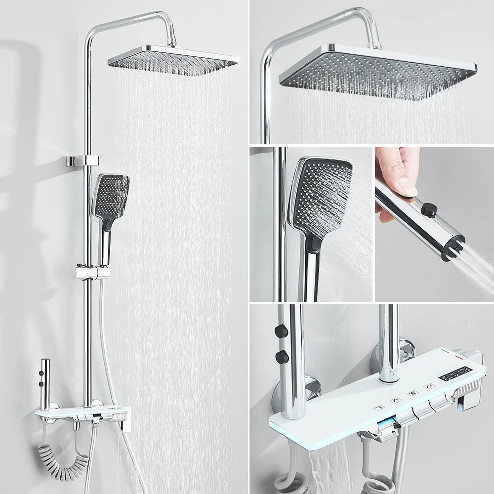 LCD Display Screen Shower Faucet Bathroom Hot Cold Control Background Lights Shower Set Piano Shower System Wall Mounted