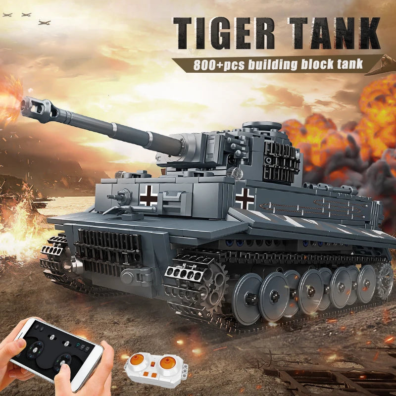 Mould King 20014 Military Toys The APP&RC Motorized Tiger Tank Model Assembly Technical Car Building Block Kids Christmas Gifts.