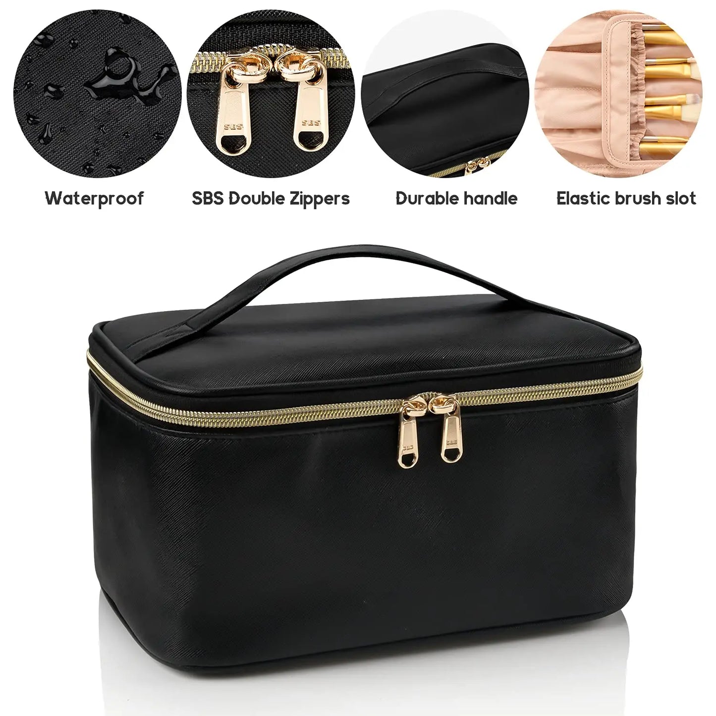 Makeup Bag Portable Cosmetic Bag Large Capacity Travel Makeup Case Organizer Black For Women Toiletry Bag for Girls Traveling.