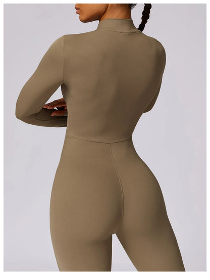 Zipper Sensation Long Sleeve Yoga Suit High Intensity Fitness Sports Bodysuit Tight Fit Clothing 8306 One Piece Suit.