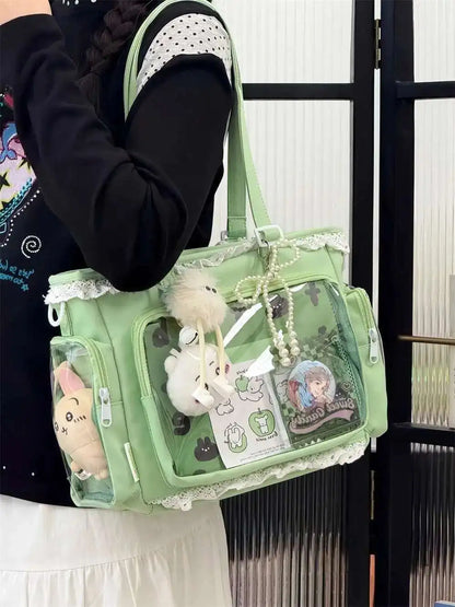 New Y2K Cute Japanese Ita Bag Lolita Girl Transparent Shoulder Tote Bag Large Capacity Crossbody Casual Bag DIY Display Handbags