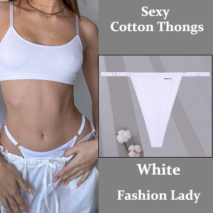 Fashion Sexy Women Cotton Panties  Adjustable Waist Belt Solid Color Thongs Low RiseG-String Lady Breathable Soft Lingerie S-XL.