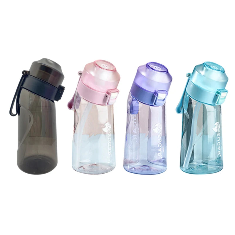LUSQI 500ML Air Flavored Water Bottle With 9 Flavor Rings Sports Fashion Straw For Outdoor Sports Activities.