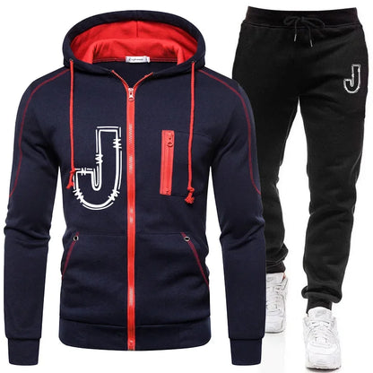 Men's Clothing Casual High Quality Autumn Winter Outdoors Hoodie Daily Jogging Sports Single Piece Zipper Jacket and Sport Pants.
