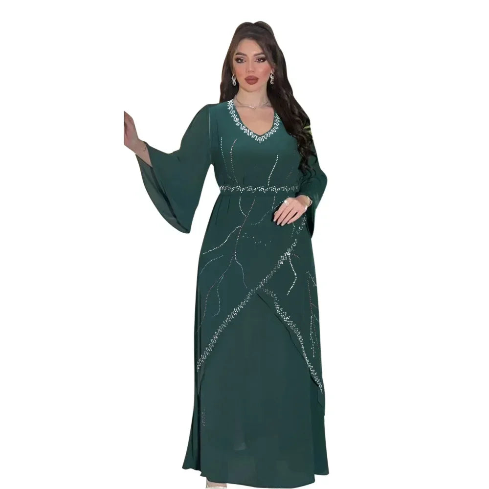 Diamanten Abayas für Frauen Muslimischen Abend Party Kleid Islam Kleidung Arabische Robe Saudi Kleid Marocain Kaftan Dubai Jalabiya Djellaba
