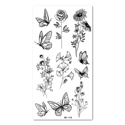 1/6pcs Black Butterfly Fake Tattoo Waterproof Temporary Tattoo Stickers Leg Arm Hand Foot Body Arts Magic Flower Texture Sticker