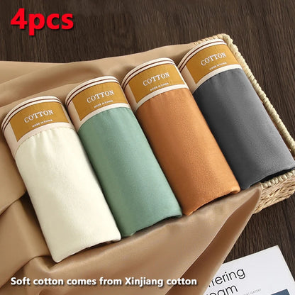 4 Stück Herren-Unterwäsche, Baumwolle, Boxershorts, atmungsaktive Unterhose, sexy Sport-Komfort, männliche Boxershorts, Größe L-4XL