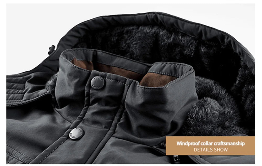 New Autumn/Winter Men's Fleece-Lined Thickened Cotton Coat Casual Vintage Workwear Jacket with Detachable Hood Multiple Pockets