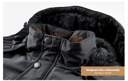New Autumn/Winter Men's Fleece-Lined Thickened Cotton Coat Casual Vintage Workwear Jacket with Detachable Hood Multiple Pockets
