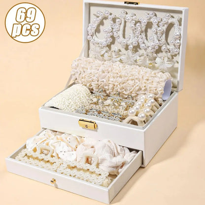 1150-Pcs Hair Clip Pearl Shark Fin Hair Grips Elastic Band Seamless Hair Bands Hair Ties Hair Accessories Gift Box Set