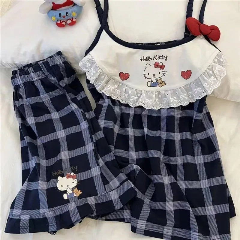 Hello Kitty Pyjama-Set für Damen, niedliche Nachtwäsche, Cartoon, ärmellos, Tank-Top, Shorts, Zuhause, Sommer, gemütliche Loungewear, Geschenk für Mädchen, Sanrio.