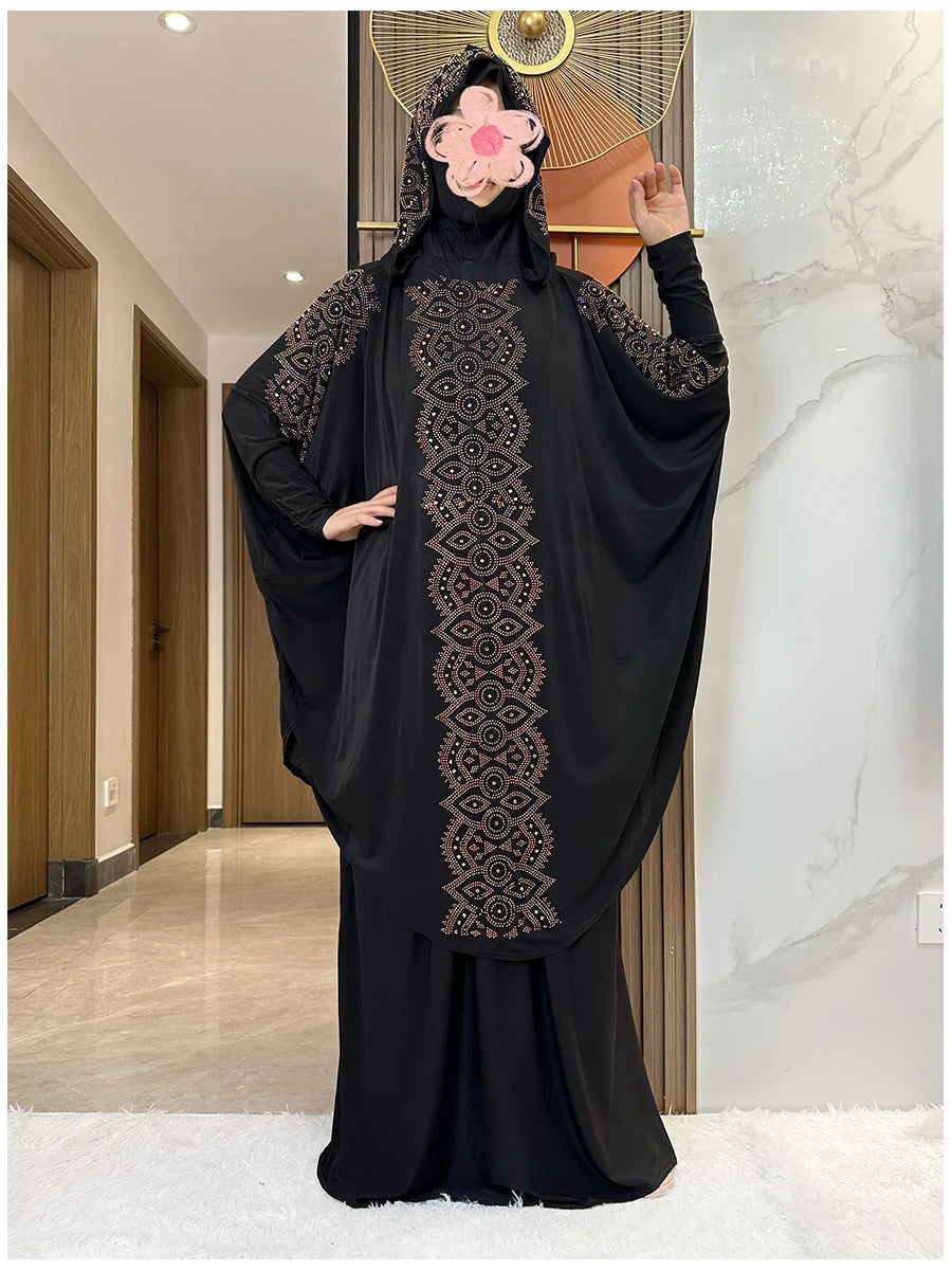 Two Piece Set Dress  Hijab Long Khimar Skirt Sets Islamic Niqab jilbab Women Eid Morocco Muslim Abaya Set Women Prayer Garment.