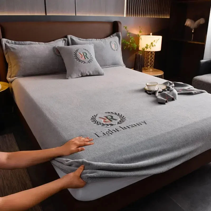 Winter Plush Elastic Fitted Sheet Couple Double Bedspread on The Bed Linen Mattress Pad Cover 90 150 180x200 Warm Deep Pocket.