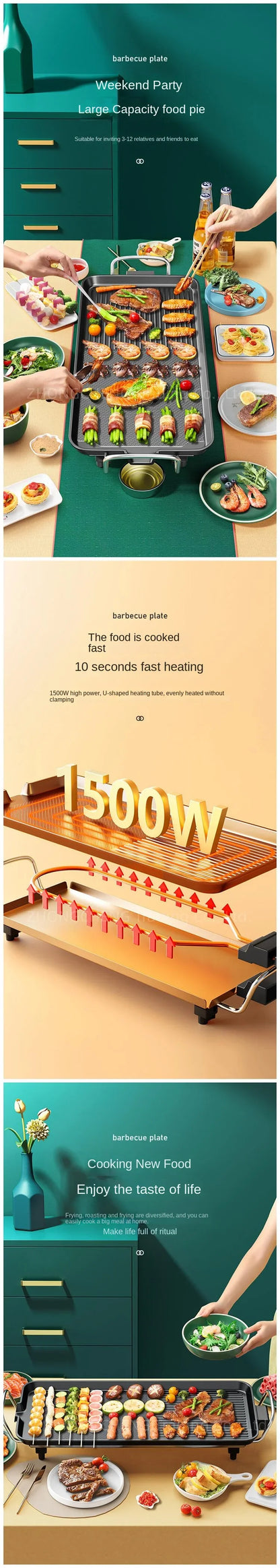 New Smokeless Non-stick Electric Roasting Pan Korean Household Multifunctional Electric Roasting Oven Portable Roasting.