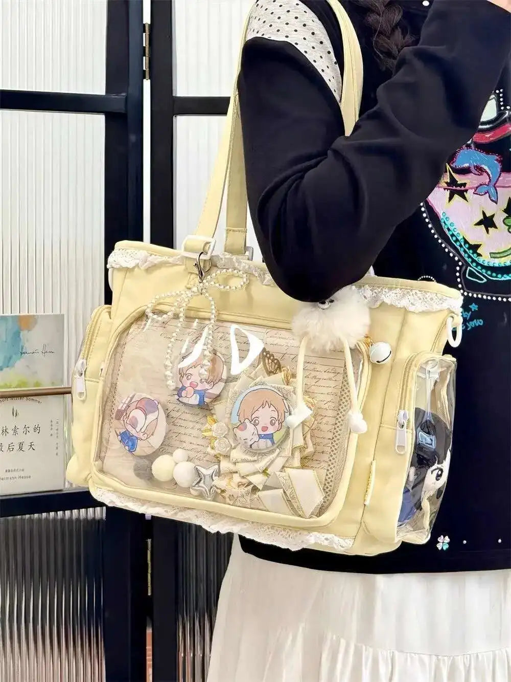 New Y2K Cute Japanese Ita Bag Lolita Girl Transparent Shoulder Tote Bag Large Capacity Crossbody Casual Bag DIY Display Handbags.
