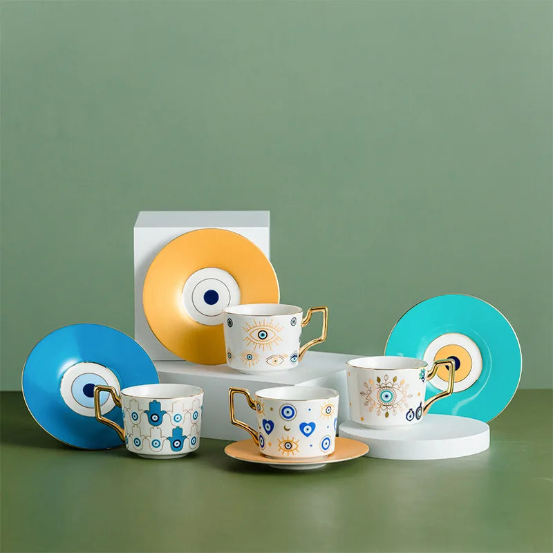 Blue Eye Ceramic Coffee cup European Fashion Coffee cup Dish Set Home Afternoon Tea Tea Cup tea cups and saucer sets  coffee cup.
