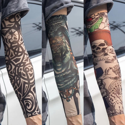 3PCS/lot new mixed 100%Nylon elastic Fake temporary tattoo sleeve skull wolf totem dragon designs body Arm stockings cool men