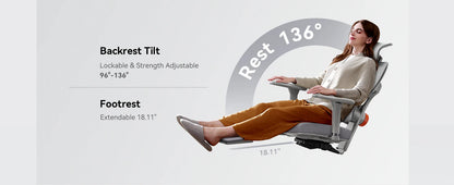 NEWTRAL NT002 Ergonomischer Bürostuhl mit Fußstütze, adaptiver Lordosenstütze, 3D Armlehne und Verstellbare Kopfstütze, Schreibtischstuhl aus Mesh für Büro