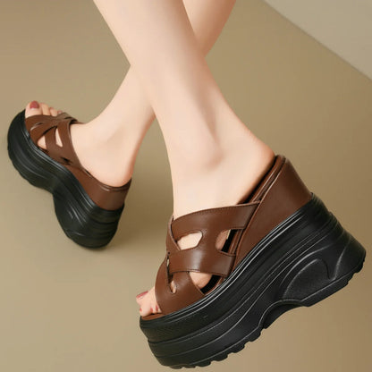 Plus Size 46 47 Gladiator Sandals Women Size 45 Genuine Leather Wedges High Heel Mules Summer Platform Pumps Big Size 44 Shoes.