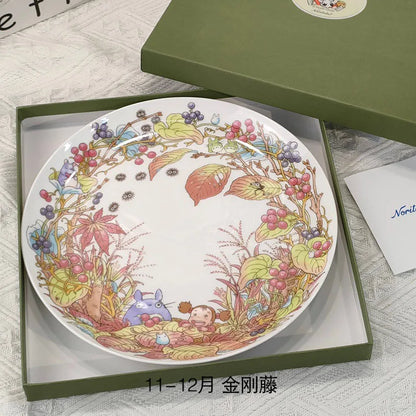 Bone China Dinner Plate Anime Cup and Saucer Set Coffee Mug Cute Cartoon Pattern Ceramic 9.5 Inch Dish Household Tableware Gift