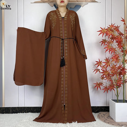2024 For Women Elegant Dresses Dubai Party Outfits Long Sleeved Chiffon Dashiki Muslim Women Robe Open African Abaya Clothing