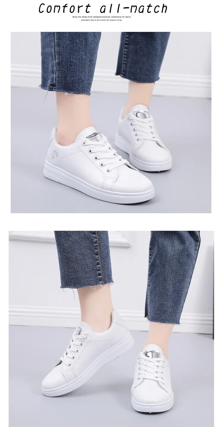 Spring Women Casual Shoes White Breathable Embroidered Flower Lace-Up Women Sneakers Fashion Korean version Women Tennis shoes.