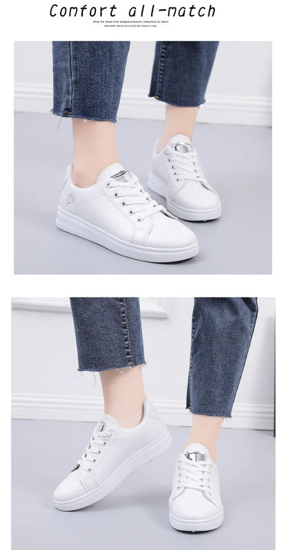 Spring Women Casual Shoes White Breathable Embroidered Flower Lace-Up Women Sneakers Fashion Korean version Women Tennis shoes.