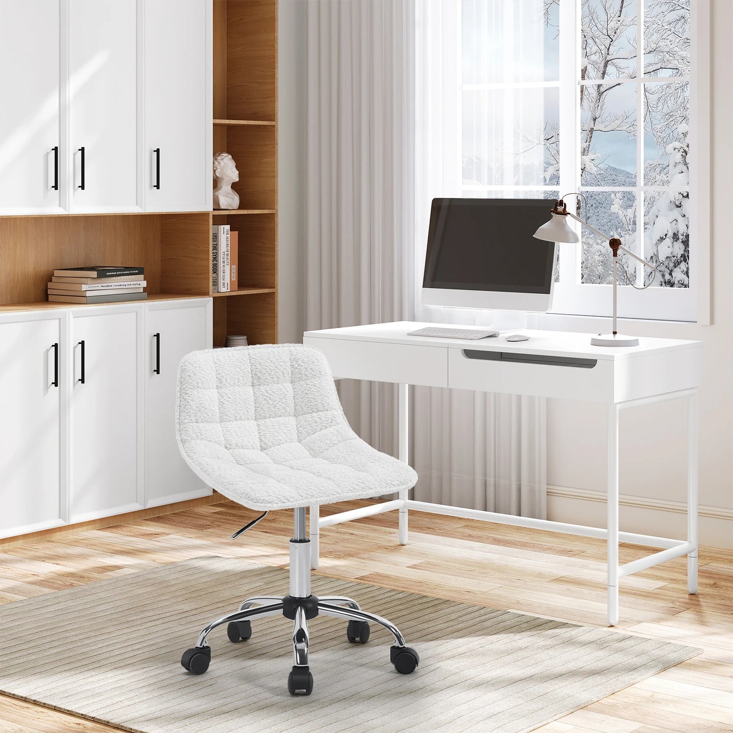 WOLTU Drehbarer Bürostuhl aus Samt, Make-up-Arbeitsstuhl, Ankleidehocker mit Rückenlehne, höhenverstellbarem, gepolstertem Sitz