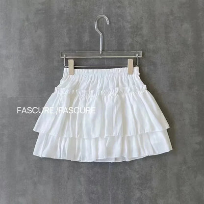 Summer Kawaii White Ball Gown Skirts Women Fashion Slim Fit Mini Skirts Giris Y2k All Match Elastic High Waist Black Faldas Goth.