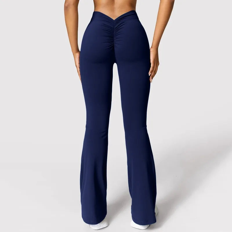 Fashion Micro Horn Leggings Women V-back Waist Sports Pants High Waist Push Up Butt Gym Pants Solid Slim Casual Leggings.