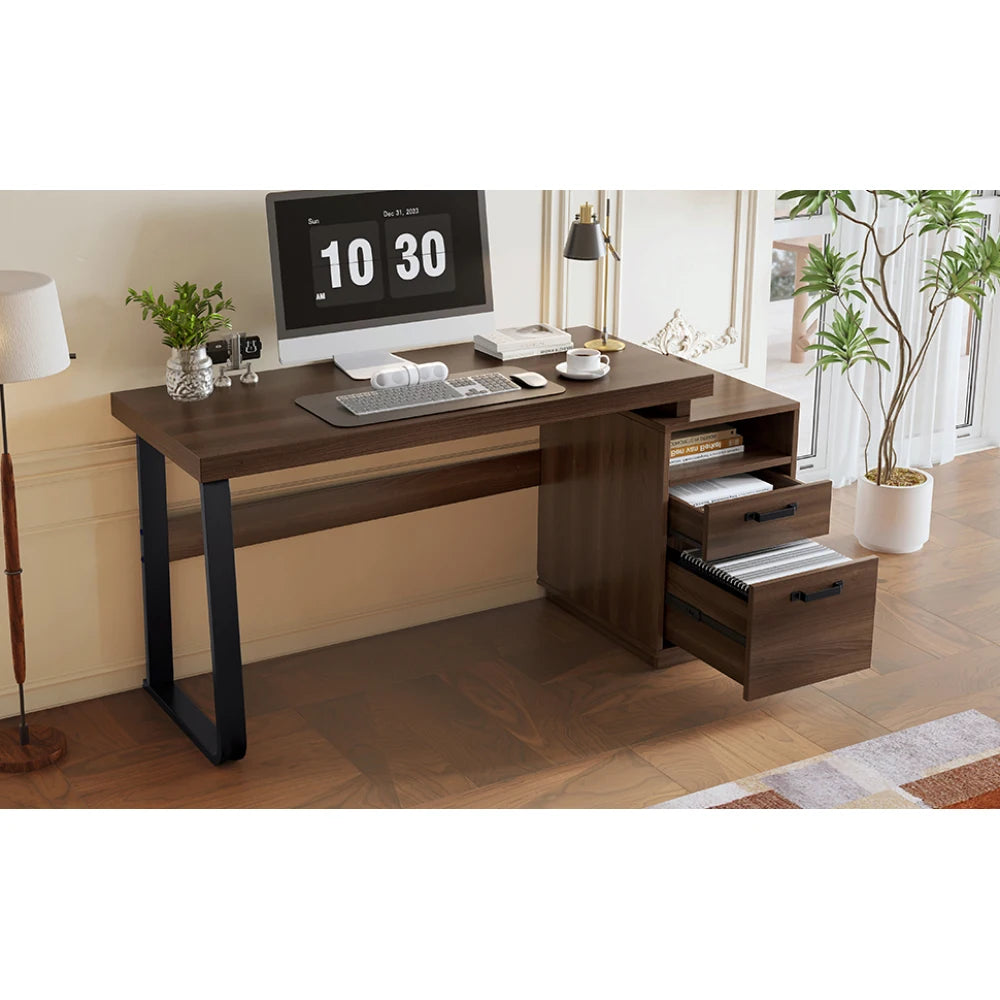 Moderner Schreibtisch im minimalistischen Stil, MDF-Desktop mit hochwertigem Stahlrohr, super langlebig, Aufbewahrungsdesign, geräuschlose Schublade