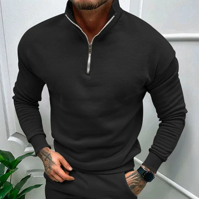 Autumn Thick Warm Knitted Sweaters Comfy Clothing Half Zip Fleece Winter Coat Solid Long Sleeve Turtleneck Shirts Pullover Men.
