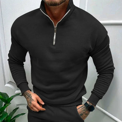 Autumn Thick Warm Knitted Sweaters Comfy Clothing Half Zip Fleece Winter Coat Solid Long Sleeve Turtleneck Shirts Pullover Men.