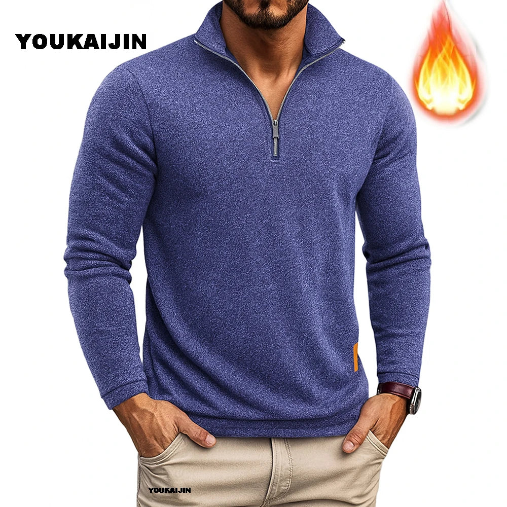 Men Sweatshirts Spring Thicker Pullover Quarter Zipper Pullover for Male Hoody Outdoor Sweatshir Autumn Solid Color Turtleneck.