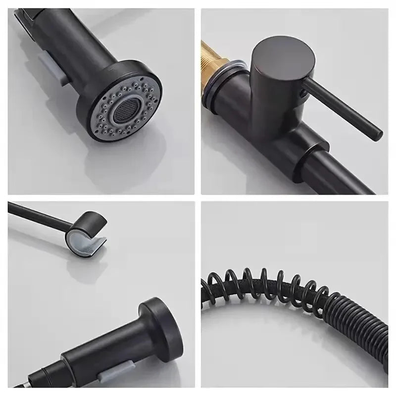 Matte Black Pull Down Kitchen Faucet Chrome Dual Modes Nozzle Hot Cold Water Mixer Crane Tap Brass Spring Kitchen Sink Faucets