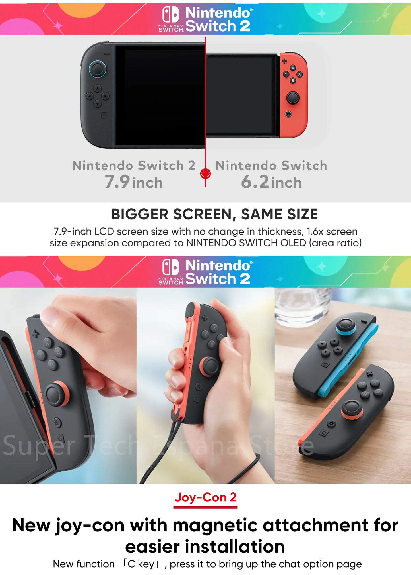 Nintendo Switch 2 7.9'' Screen Joy‑Con Handle Enhanced Audio Adjustable Console Includes Mario Kart World NS2 Original.