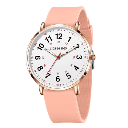LIGE Fashion Elegant Watches for Woman Ladies Candy Color Silicone Casual Luminous Waterproof Dress Quartz Women's Wristwatches