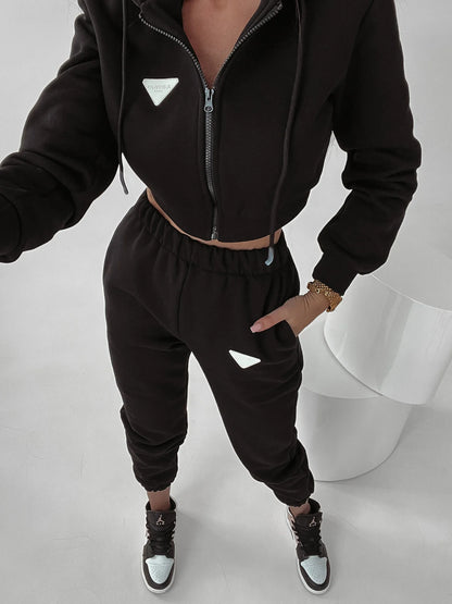 Spring Autumn Solid Color Hooded Pants Women'S 2 Piece Set Fashion Casual Pocket Long Sleeve Hoodie Female Street Wear Set 2025