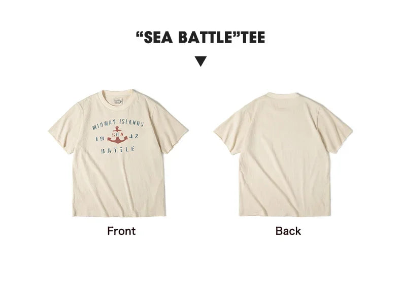 Maden Vintage Letter Print Cotton Short Sleeve T-Shirt Men's Summer Loose Fit Ribbed Crew Neck Tee Casual Street Tops for Daily.