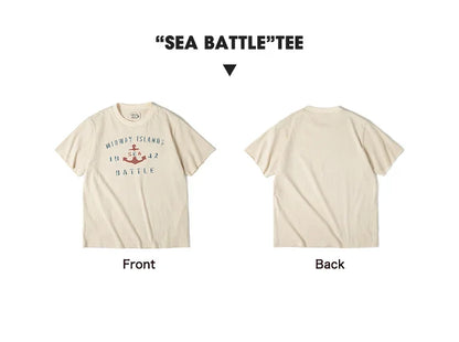 Maden Vintage Letter Print Cotton Short Sleeve T-Shirt Men's Summer Loose Fit Ribbed Crew Neck Tee Casual Street Tops for Daily.