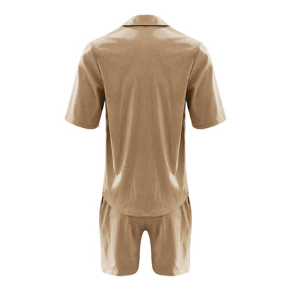 Men Sets Summer Casual Short-sleeved Shirt Shorts Fashion Striped Suit Male Two-piece Set Tracksuit Ropa Para Hombre.