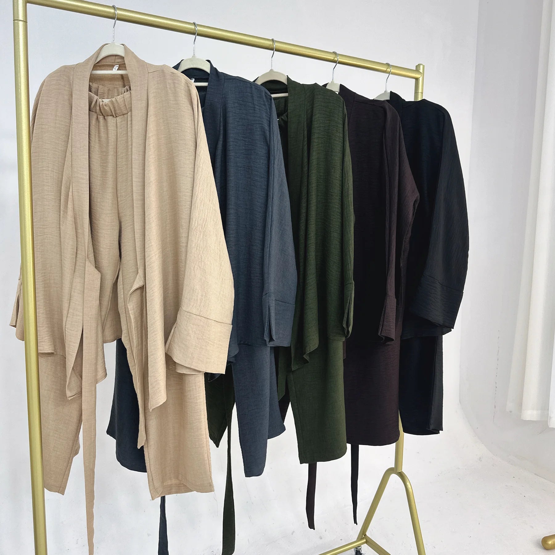 Two Piece Set Women Muslim Blouse Lace Up Wide Leg Pants Suit Eid Ramadan Morocco Dubai Islam Ensemble Arabic Modest Outfits.