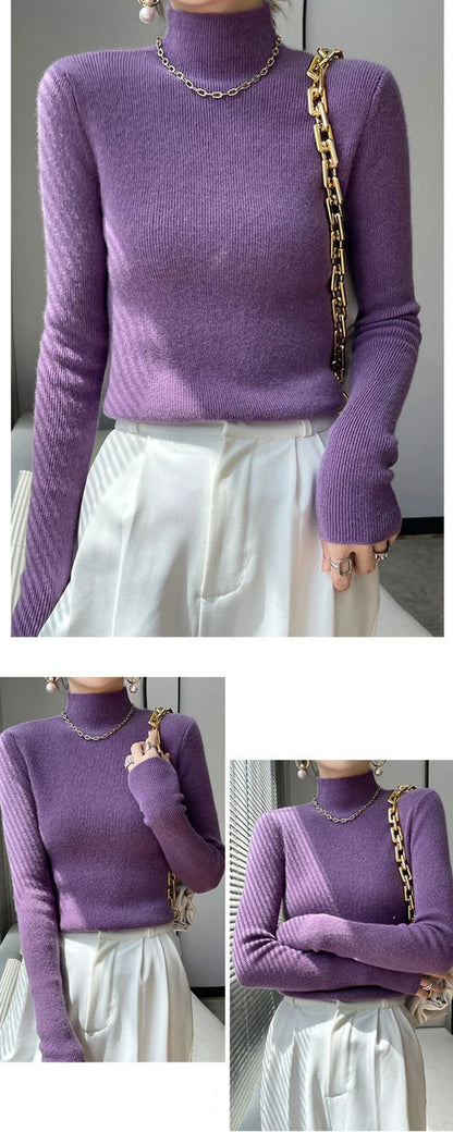MEXZT Solide Pullover Frauen Hälfte Rollkragen Gestrickte Pullover Harajuku Koreanische Dicke Strickwaren Herbst Winter Mode Schlank Jumper